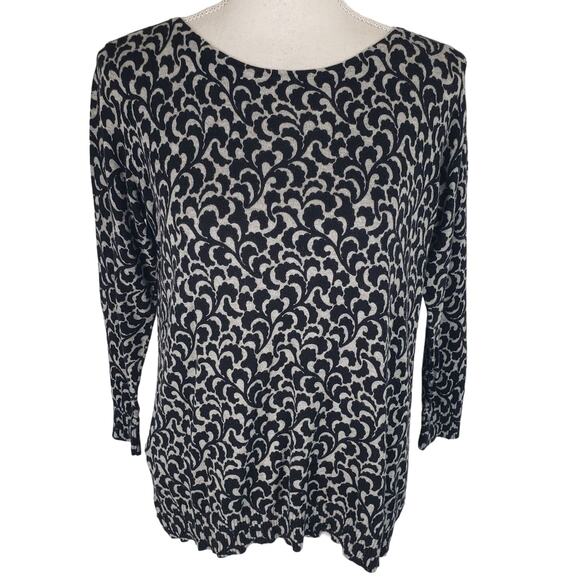 LOFT Back Button Down Black Gray Long Sleeve Round Neck Split Hem Sweater S - Picture 1 of 13